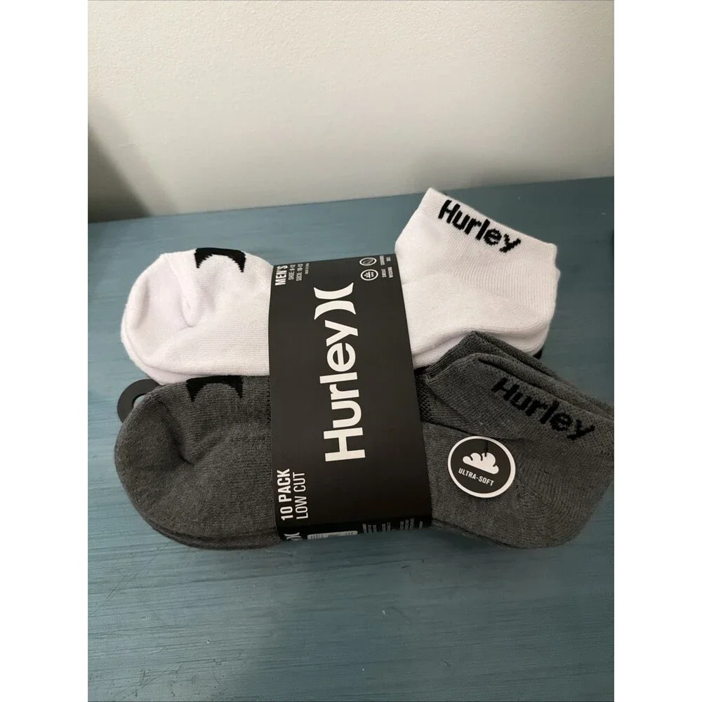 Hurley Ultra Soft Cushioned Quarter Crew Socks 10 Pairs Men 10-13 Sock 8-12 Shoe